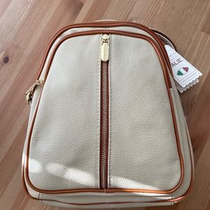 Brand New!! Valentina Italy Genuine Leather Tote Backpack Handbag Cream Brown